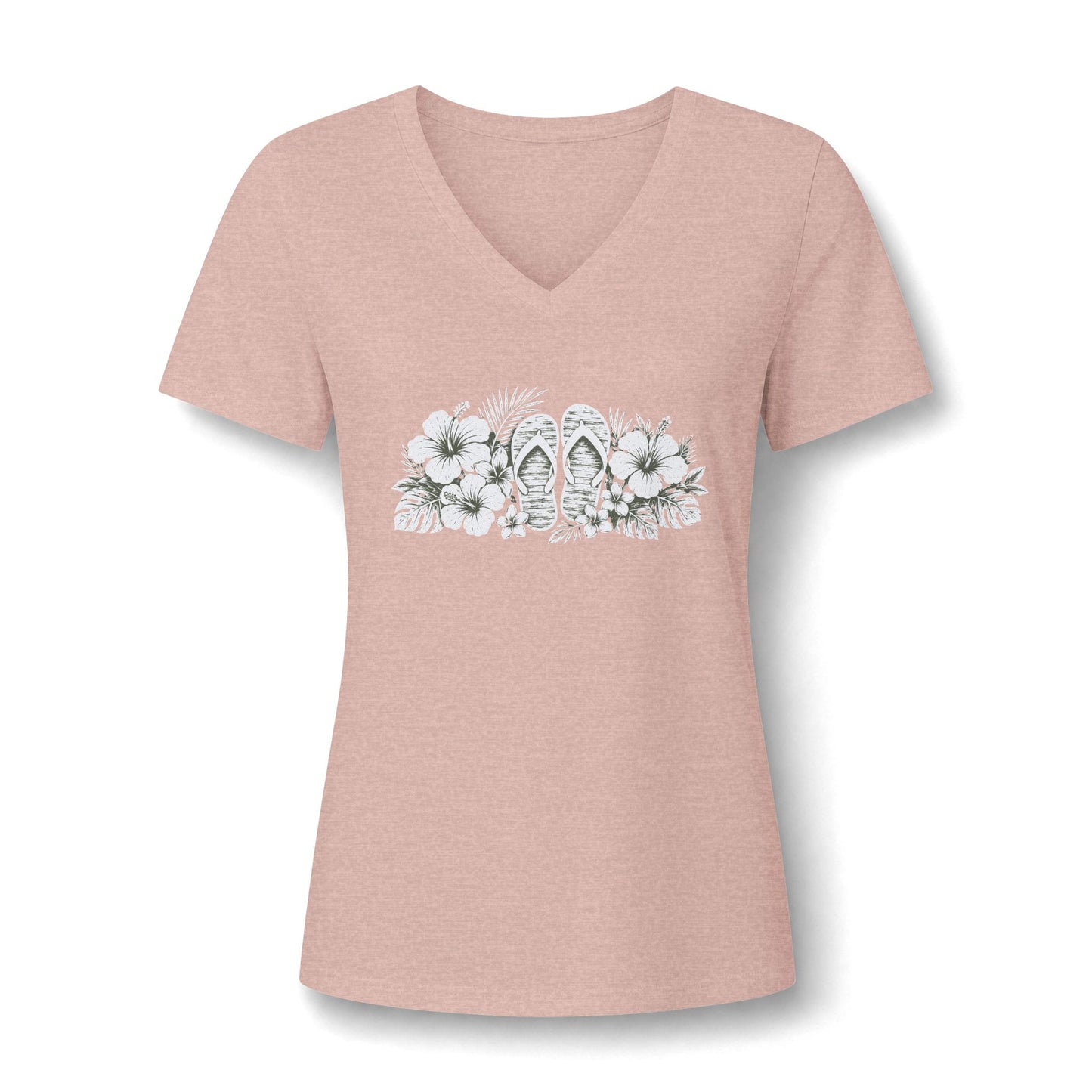Floral Flip-Flop V-Neck Tee — Women's Tropical Beach Shirt