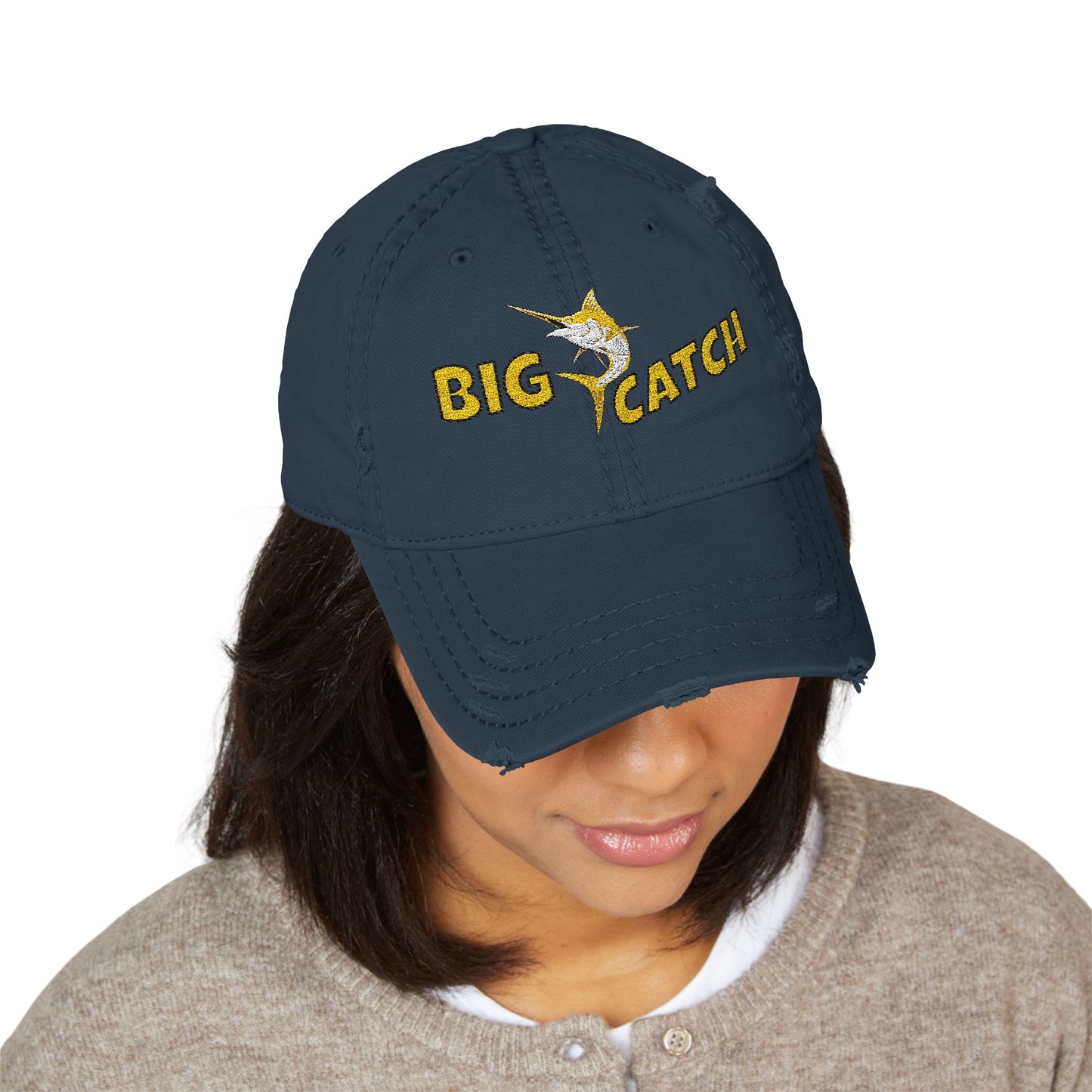Big Catch Embroidered Distressed Dad Hat — Fishing Marlin Cap