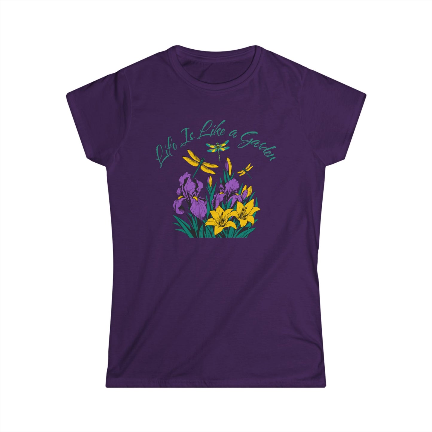 Women’s Floral Tee "Life Is Like a Garden" Iris & Crocus Spring Shirt at Caribbean Rays