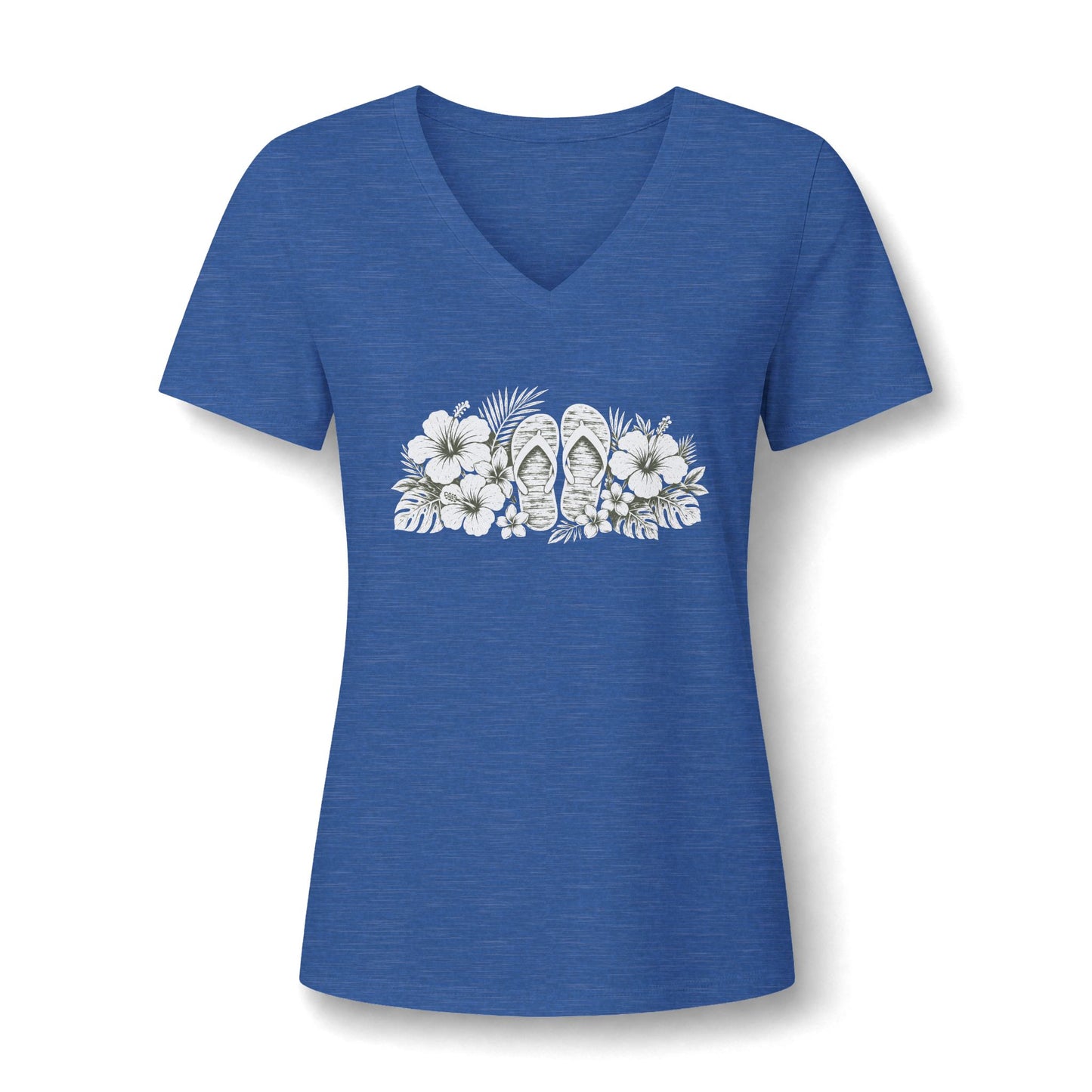Floral Flip-Flop V-Neck Tee — Women's Tropical Beach Shirt