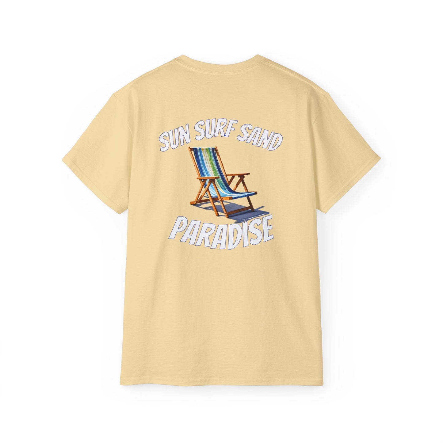 Tiki Beach Collection Sun Surf Sand Paradise Unisex Ultra Cotton Tee on Caribbean Rays