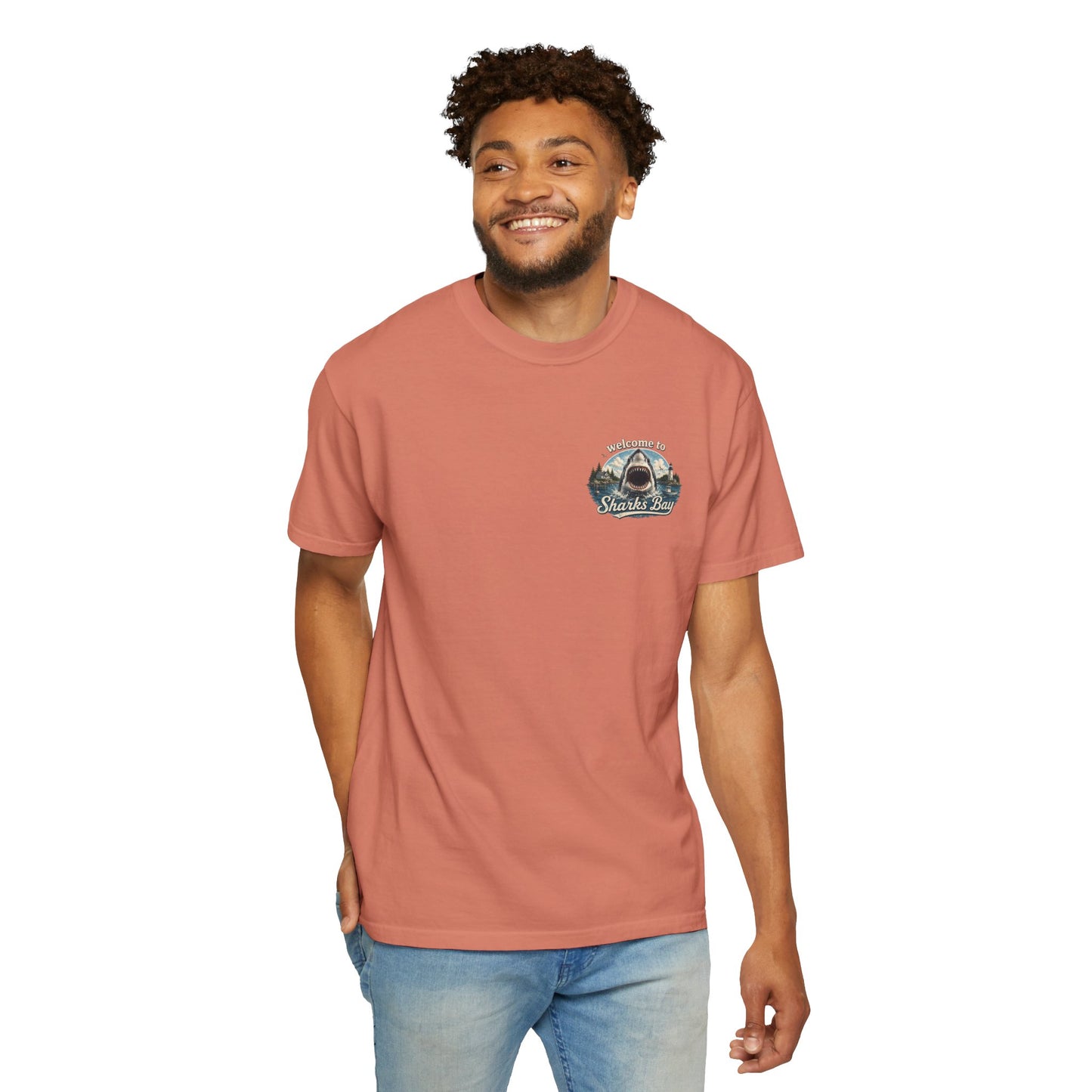 Sharks Bay T-Shirt — "Welcome to Sharks Bay" Vintage Shark Graphic Tee