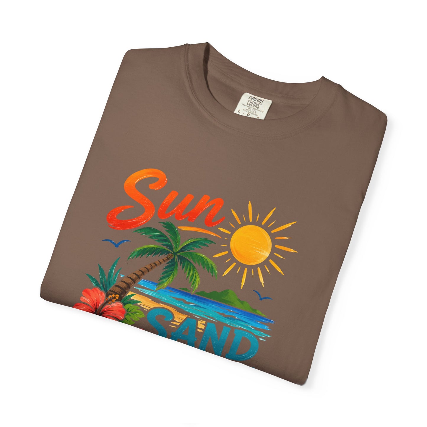 Sun, Sand & Sea T-Shirt – Tropical Beach Palm Tree Graphic Tee