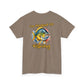 Brown t-shirt with a fish graphic and text 'I'm hooked on fishing' on a white background