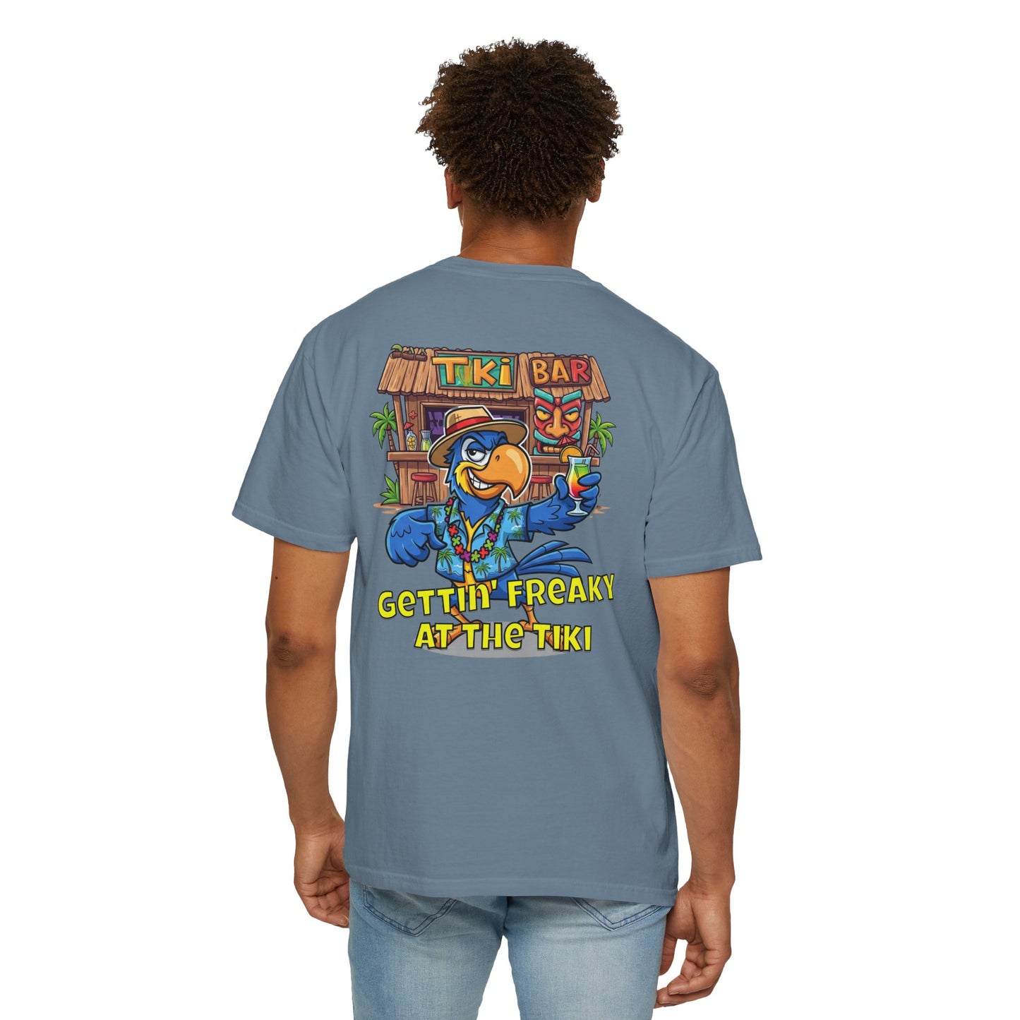 Gettin' Freaky at the Tiki Dancing Parrot Comfort Colors T-shirt