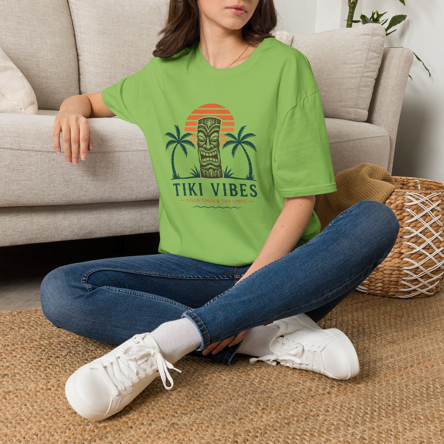 Tiki Vibes Sunset Tee (Palm Trees & Tiki Mask)