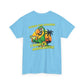 Light blue t-shirt with a colorful parrot graphic and text on the back