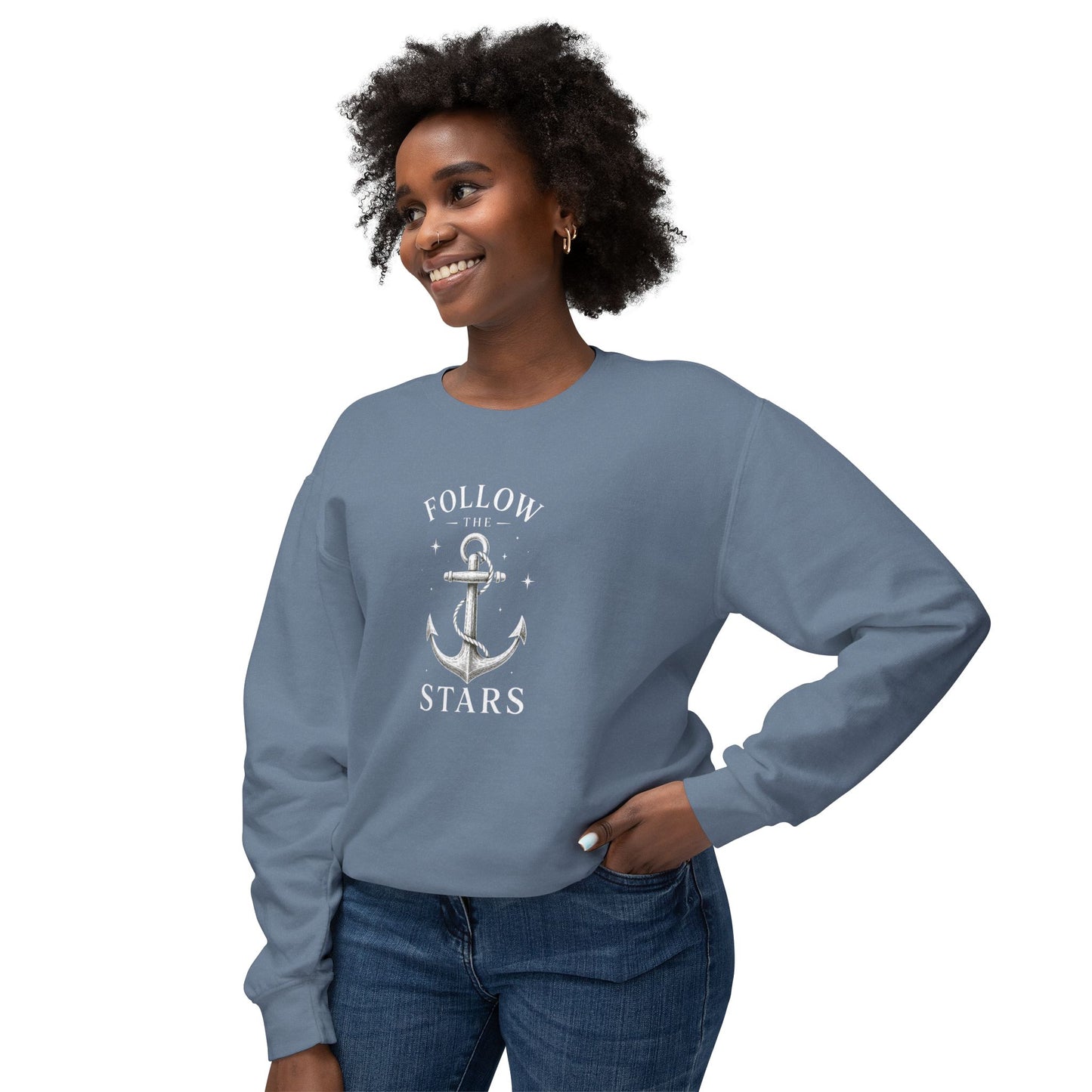 Anchor 'Follow the Stars' Crewneck Sweatshirt — Nautical Vintage Anchor Graphic