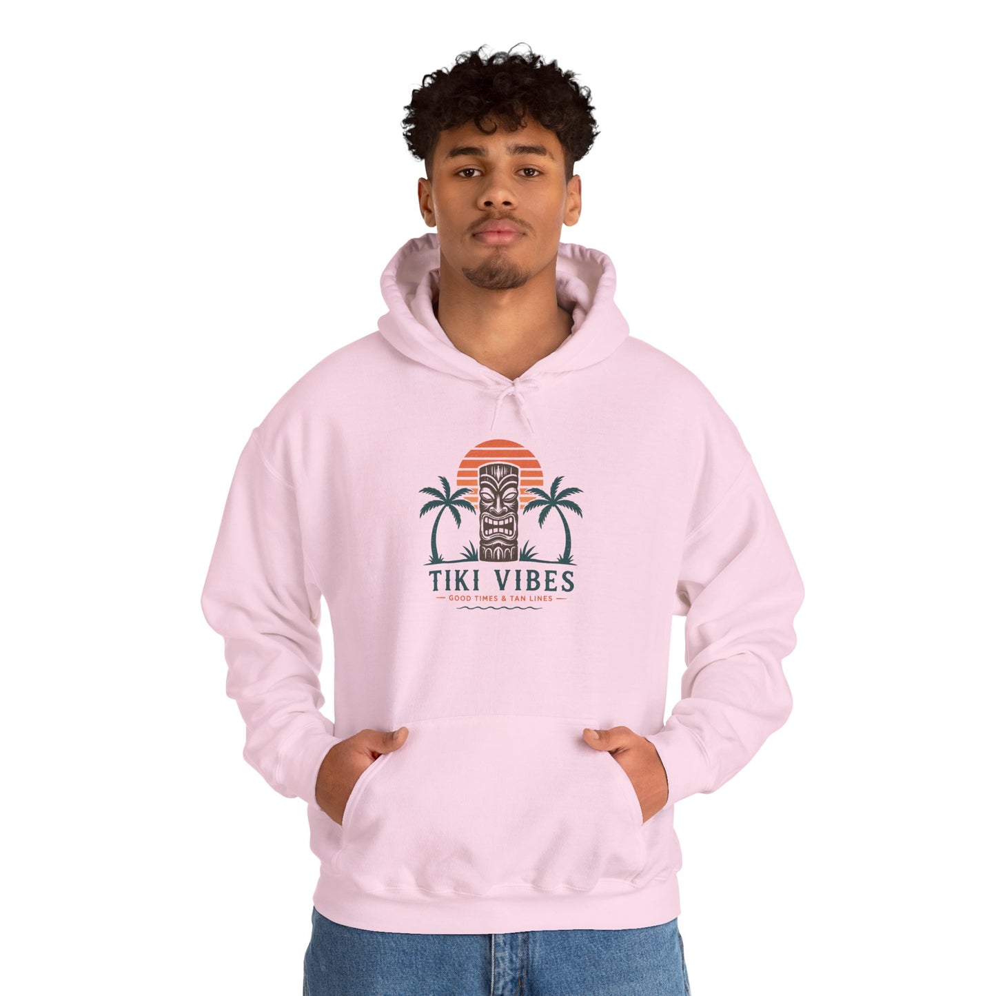 Tiki Vibes Hoodie — Retro Sunset Palm Tree Sweatshirt