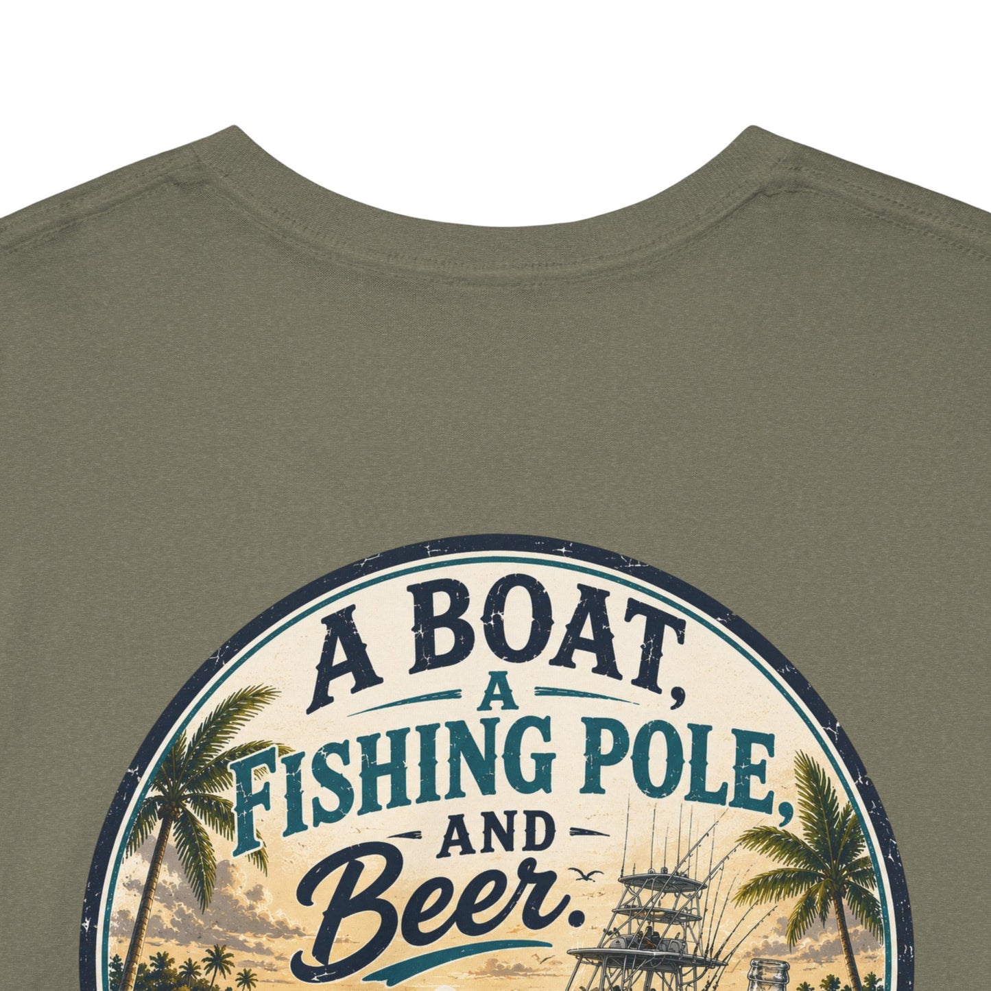 T-Shirt — "A Boat, Fishing Pole and Beer" Vintage Fishing Graphic Tee