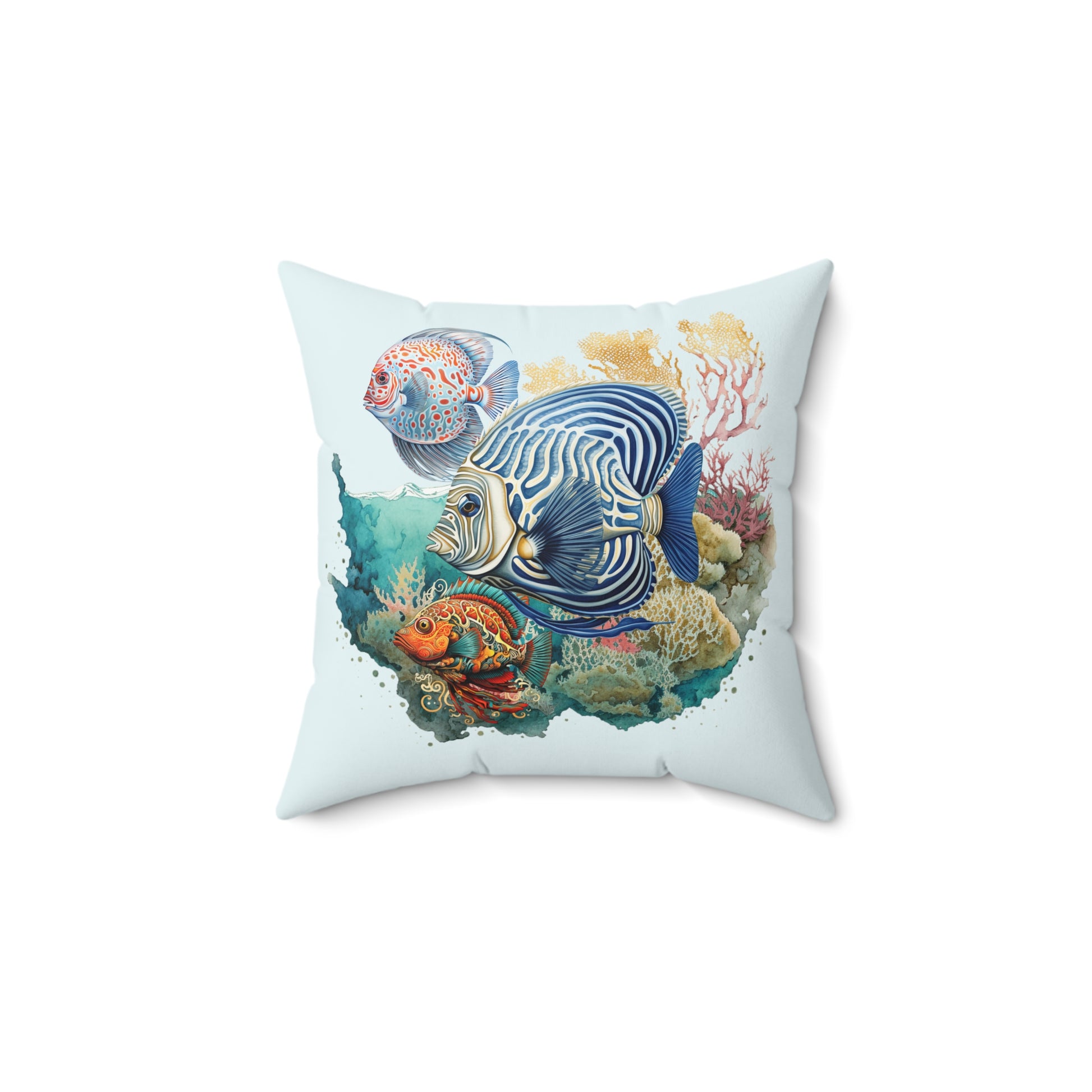 Coral Fish Scene Right Spun Polyester Square Pillow at Caribbean Rays