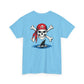 Light blue t-shirt with a pirate-themed graphic on a white background
