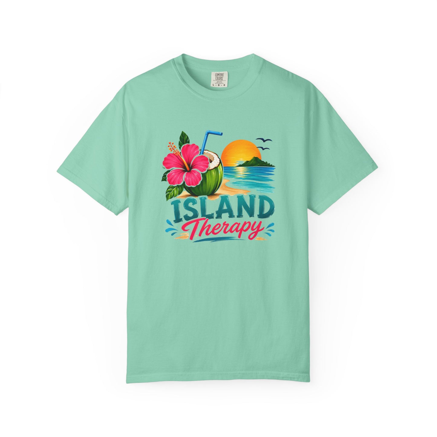 Island Therapy T‑Shirt — Tropical Sunset Coconut Drink Beach Tee