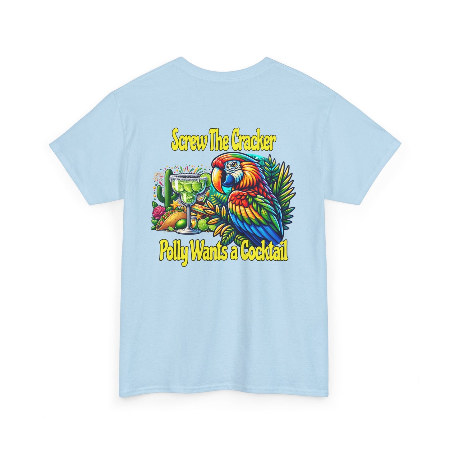 Cocktail Parrot Tee - Fun Retro Style, Unisex  Heavy Cotton T-Shirt,