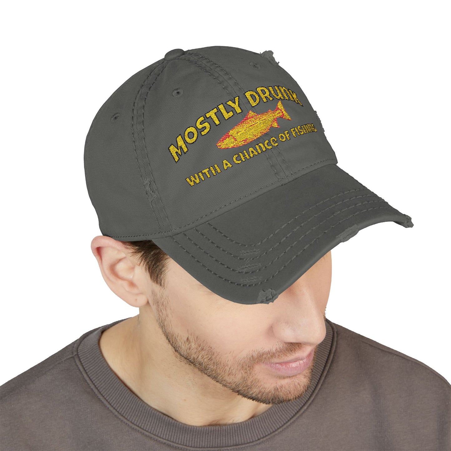Dad Hat - "Mostly Drunk With A Chance Of Fishing" Embroidered Fishing Cap