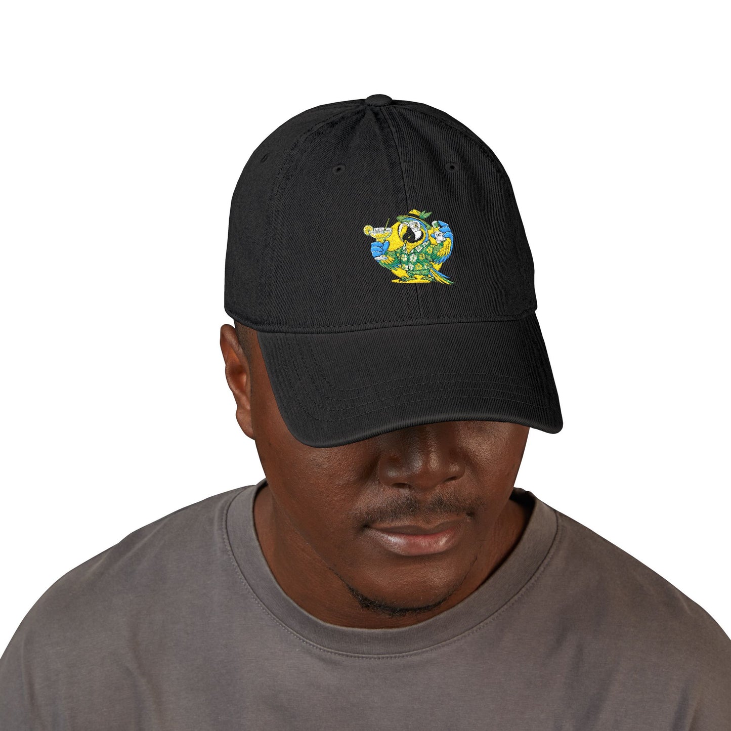 Margarita Party Parrot Embroidered Colorful Turtle Denim Hat - Casual Beachy Cap