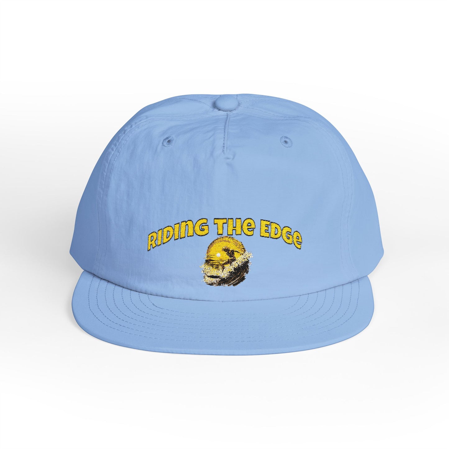 Light blue cap with 'Riding the Edge' text and graphic on a white background