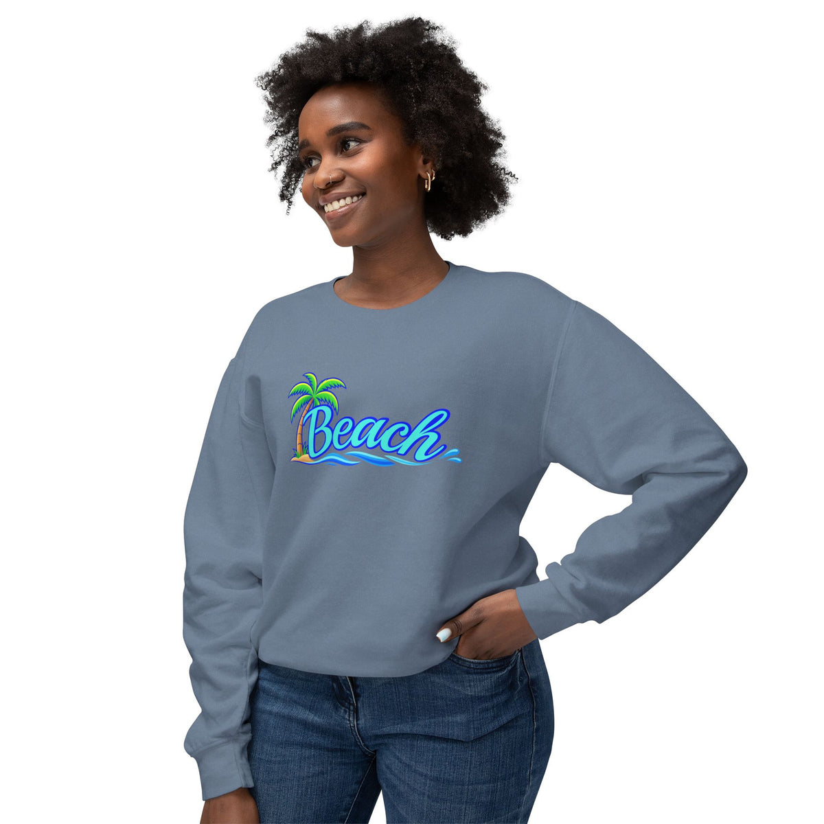 Beach Graphic Crewneck Sweatshirt — Palm Tree Retro Surf Vibe