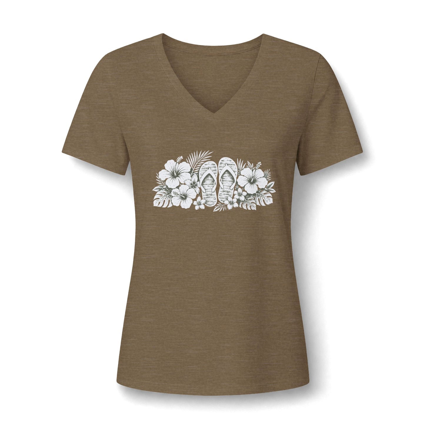 Floral Flip-Flop V-Neck Tee — Women's Tropical Beach Shirt