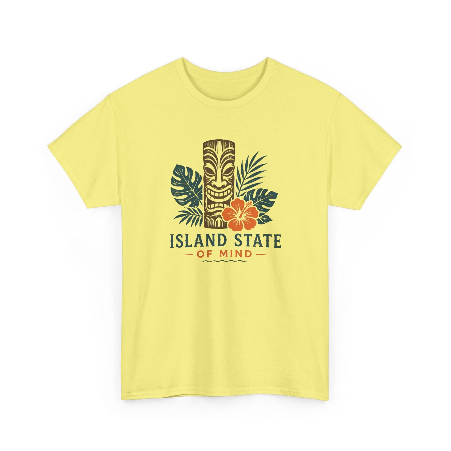 Island State of Mind T-Shirt — Tropical Tiki Tee with Hibiscus & Palm Leaves
