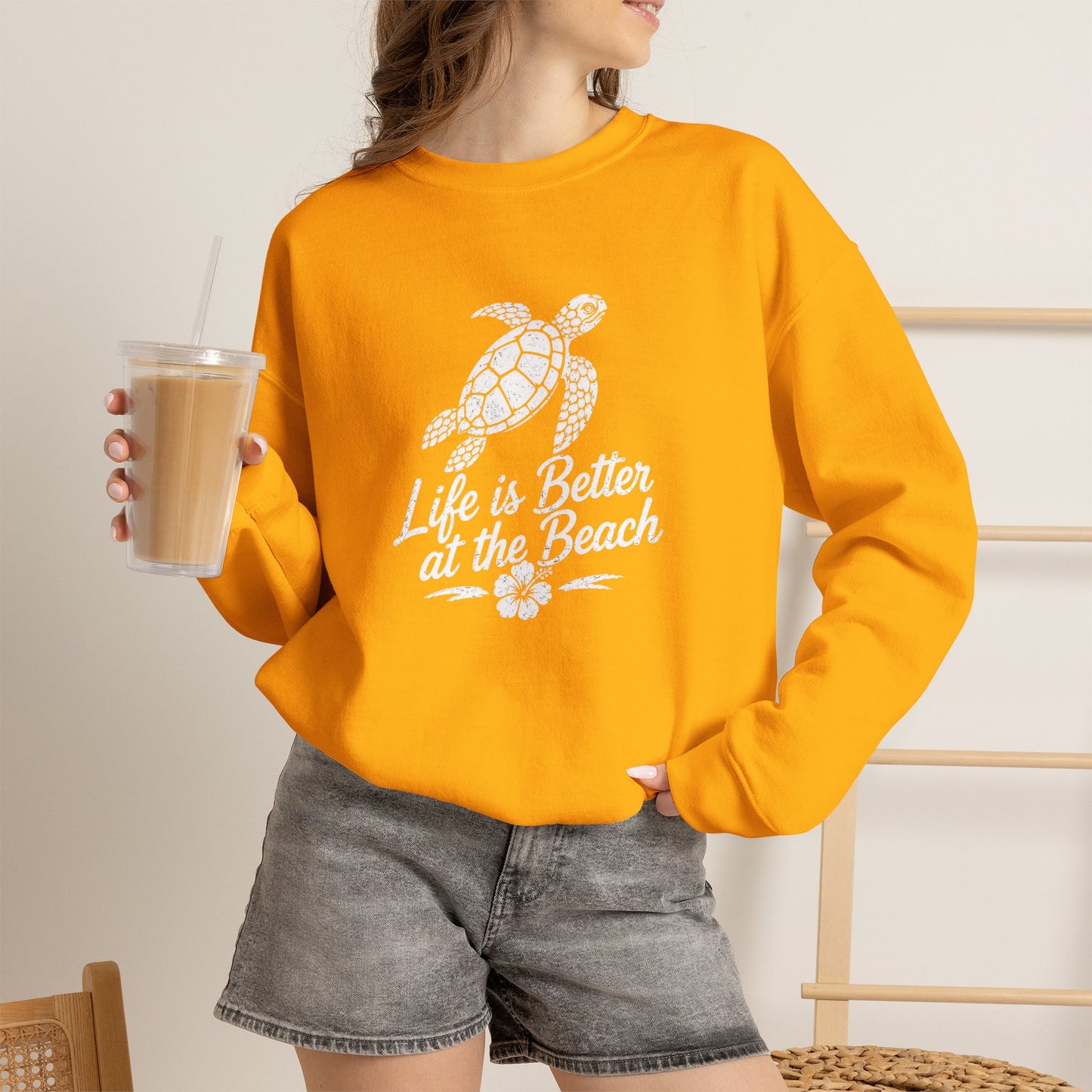 Beach Turtle Crewneck Sweatshirt — "Life is Better at the Beach"
