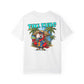 White t-shirt with a colorful parrot graphic and 'Tiki Time' text on a white background