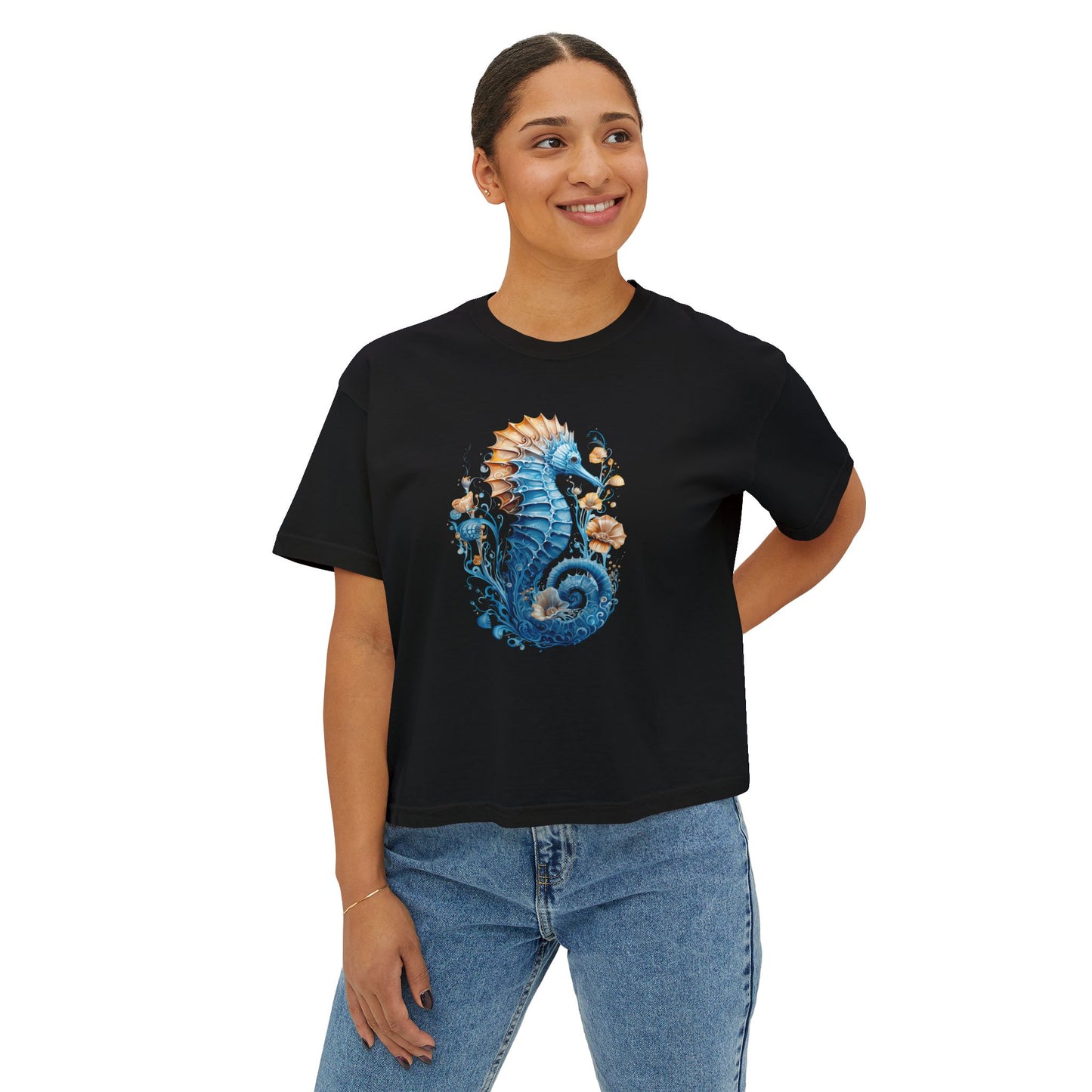Seahorse Watercolor Women's Boxy Tee