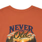 T-Shirt — "Never Too Old to Fish" Fishing Tee (Sunset Lake Design)