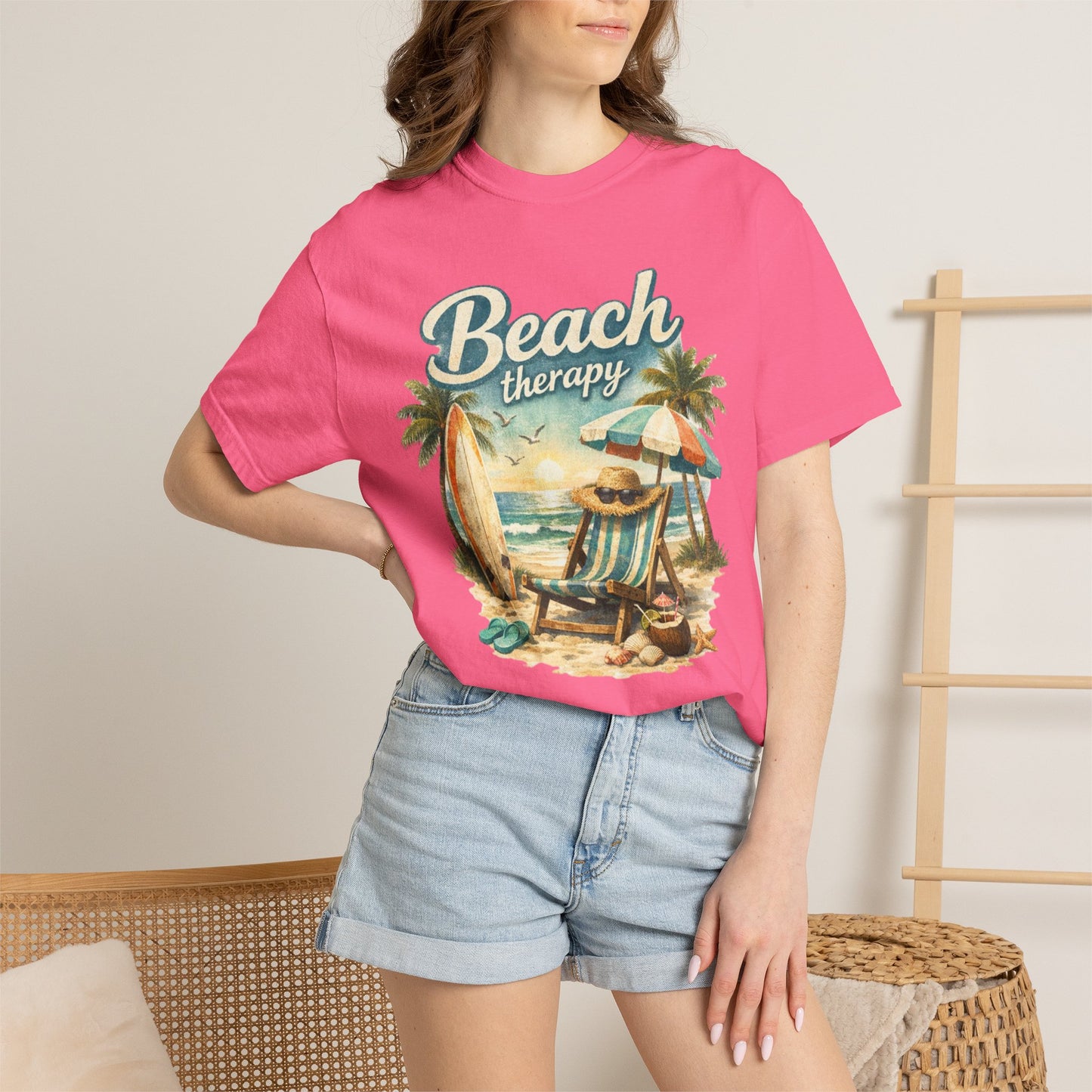 Beach Therapy T-Shirt — Vintage Surf Chair & Palm Graphic