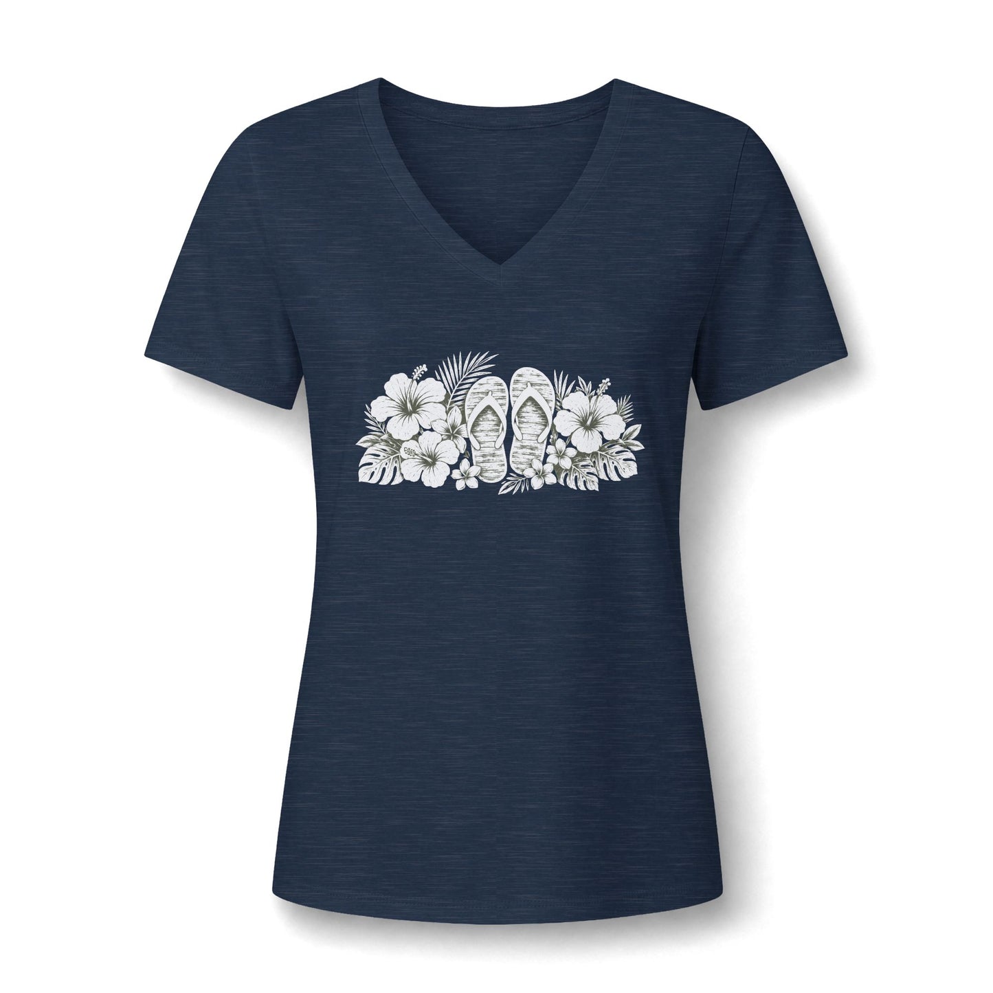 Floral Flip-Flop V-Neck Tee — Women's Tropical Beach Shirt
