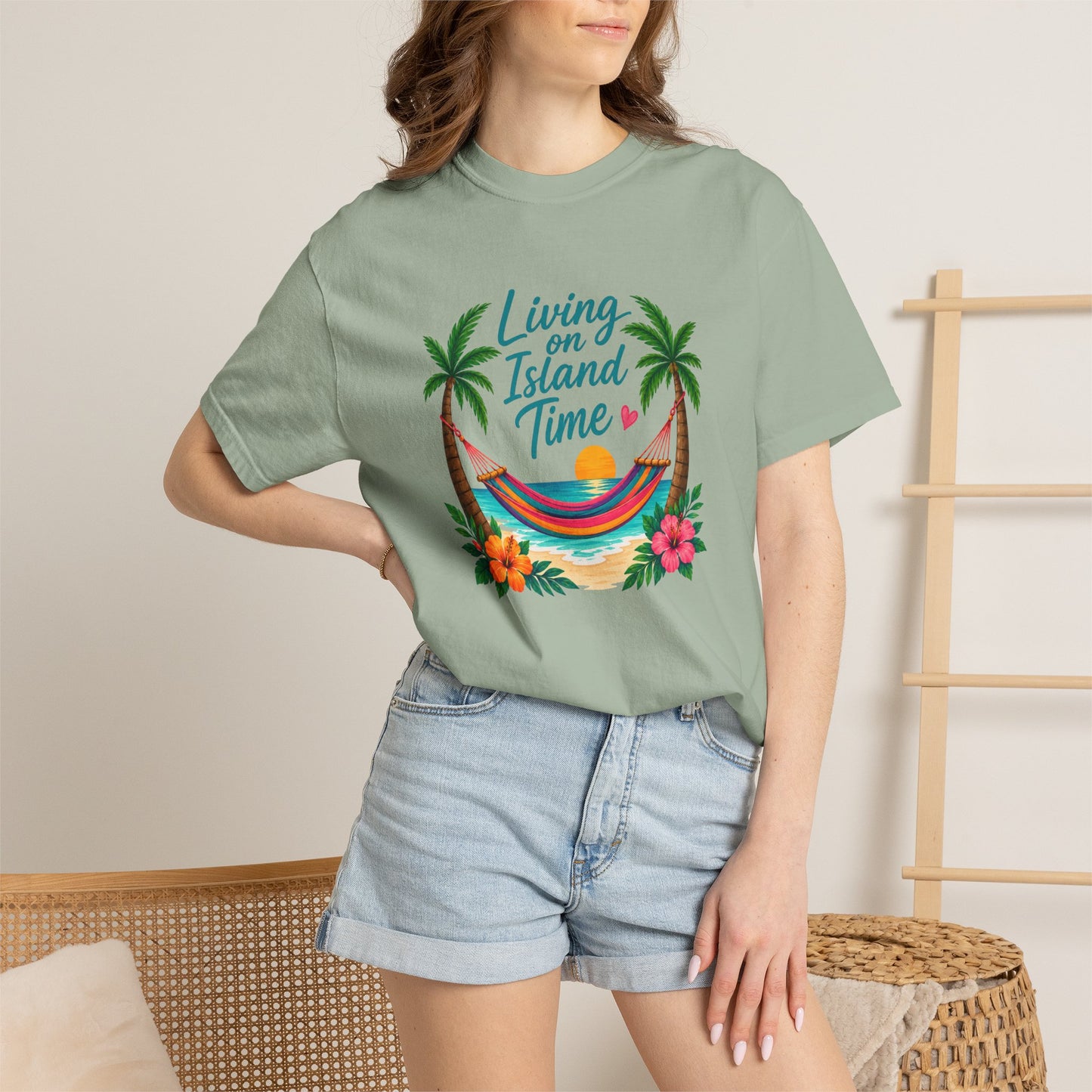 Island Time T-Shirt — "Living on Island Time" Tropical Hammock Tee