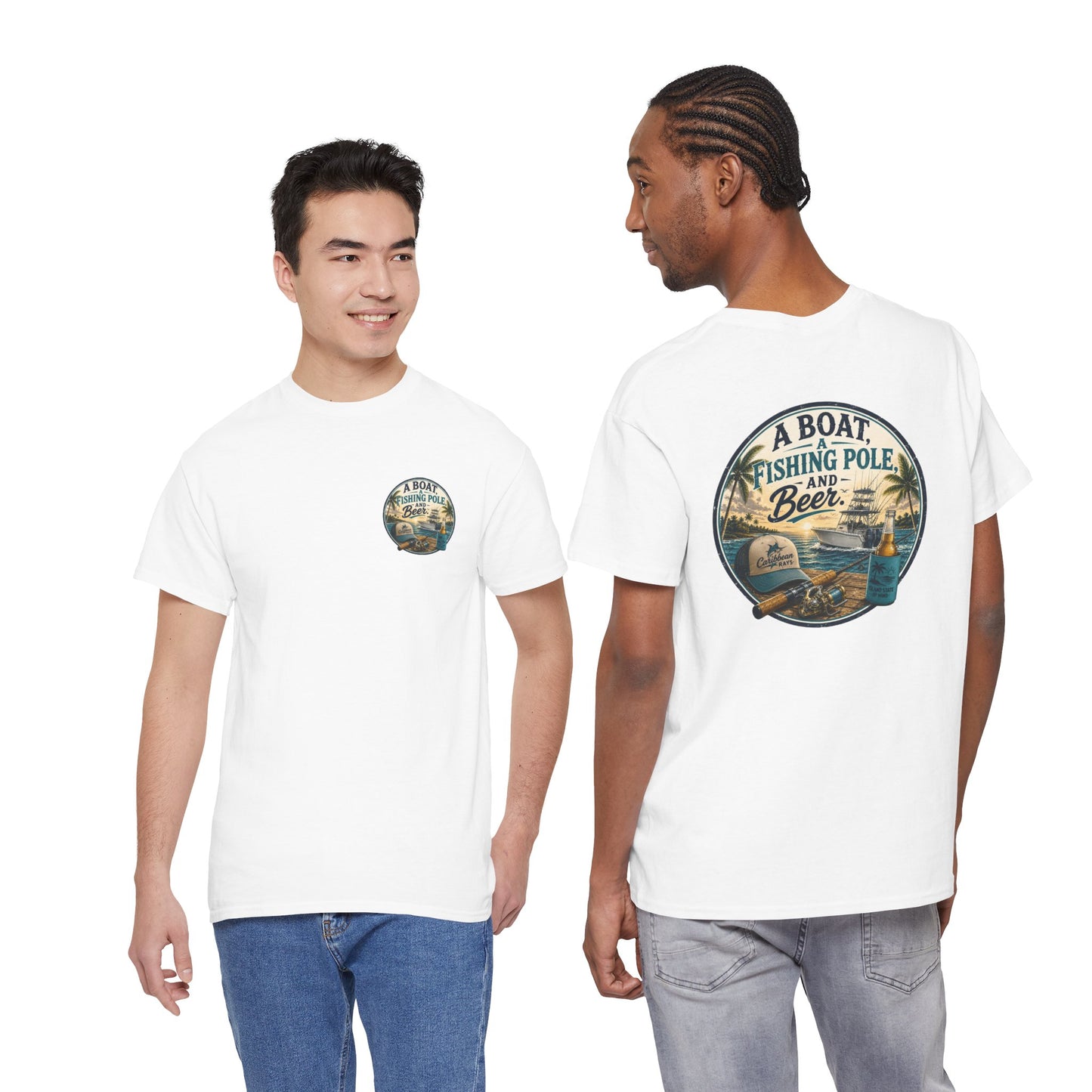 T-Shirt — "A Boat, Fishing Pole and Beer" Vintage Fishing Graphic Tee