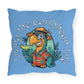 Pillow with a parrot design and 'Living the Caribbean Life' text on a blue background