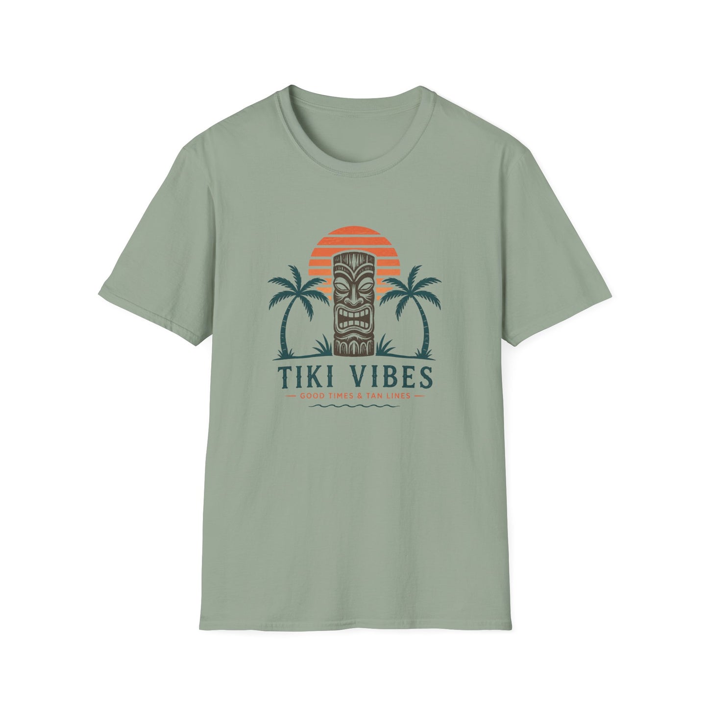 Tiki Vibes Sunset Tee (Palm Trees & Tiki Mask)