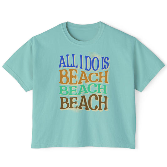 Beach Beach Beach Women's Boxy Tee, Summer T-Shirt, Casual Beachwear, at Caribbean Rays