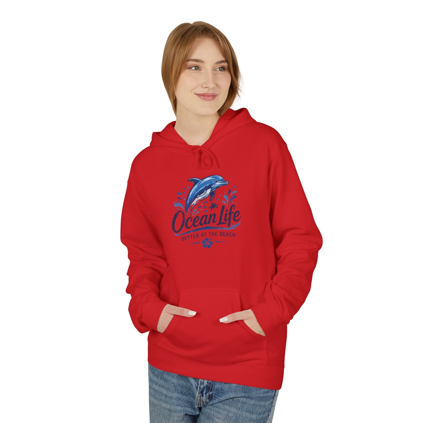 Ocean Life Hoodie - Beach Vibes Dolphin Surf Graphic