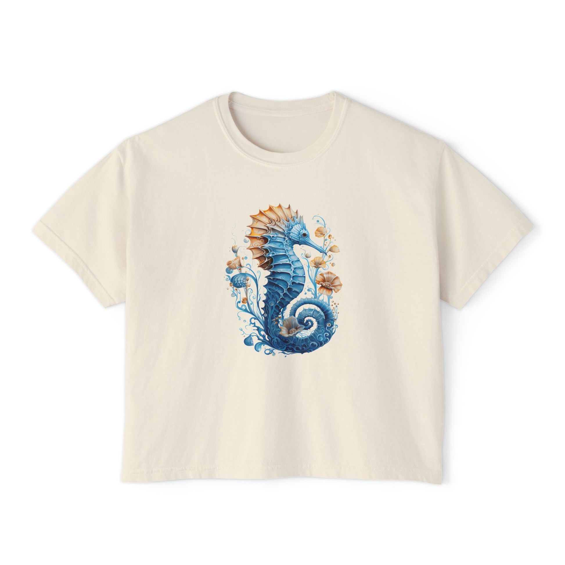 Seahorse Watercolor Women's Boxy Tee at Caribbean Rays
