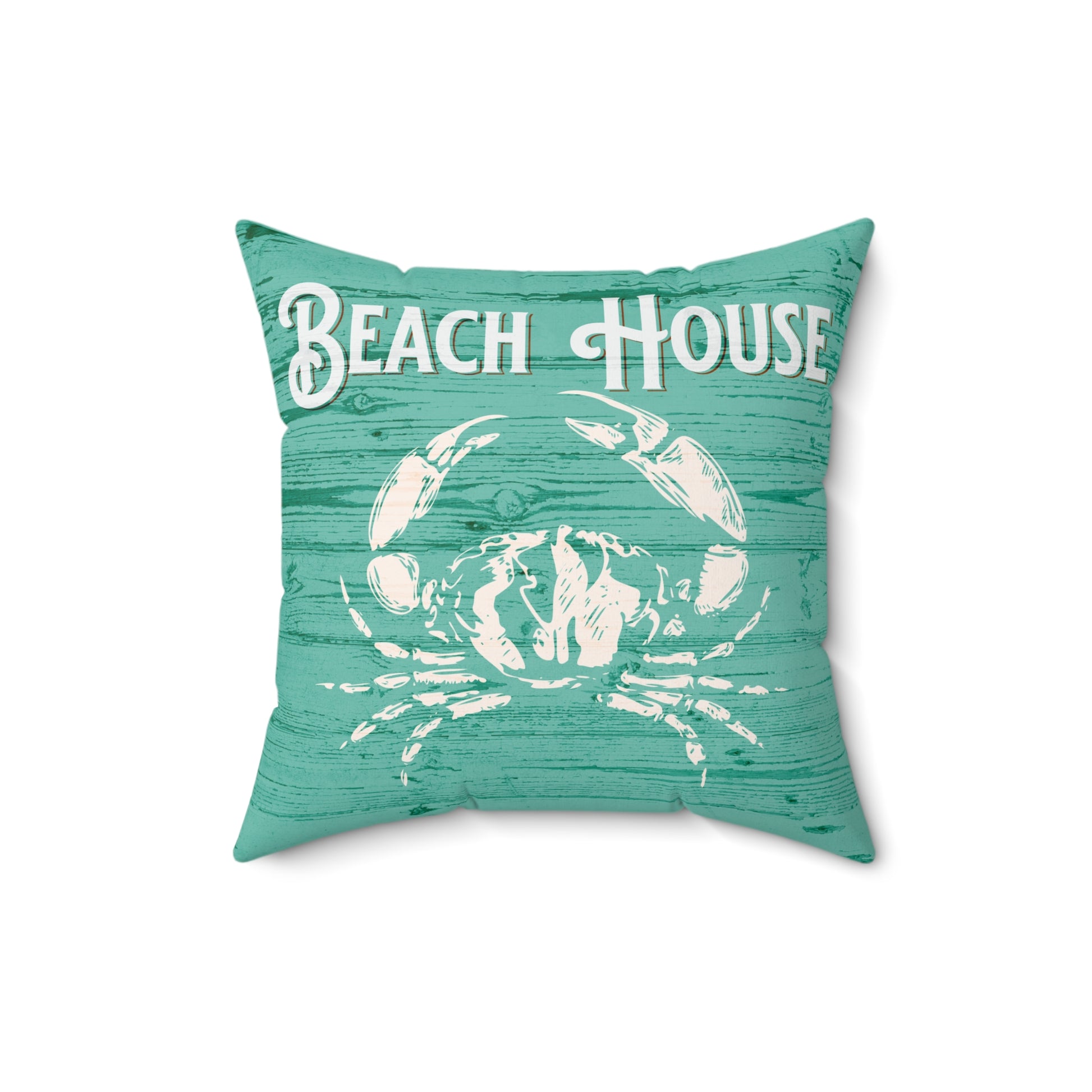 Turquoise Beach House Crab Spun Polyester Square Pillow - Caribbean Rays