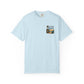 Light blue t-shirt with a colorful emblem on a white background