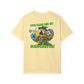 Yellow t-shirt with a parrot graphic and text on a white background