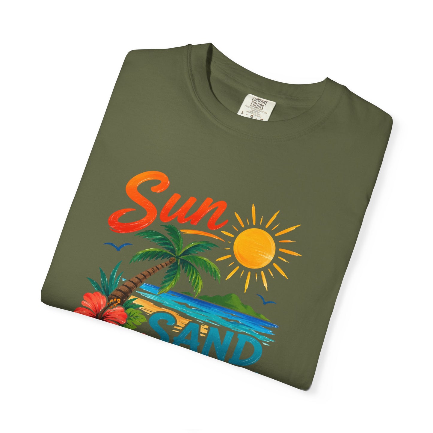 Sun, Sand & Sea T-Shirt – Tropical Beach Palm Tree Graphic Tee