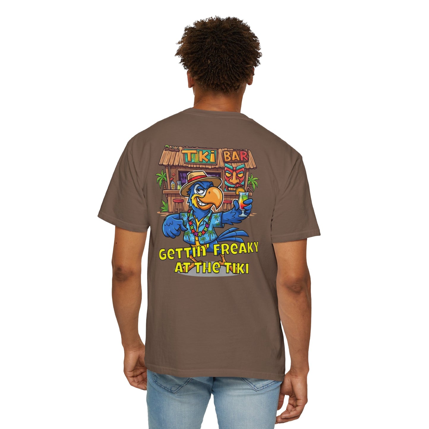 Gettin' Freaky at the Tiki Dancing Parrot Comfort Colors T-shirt