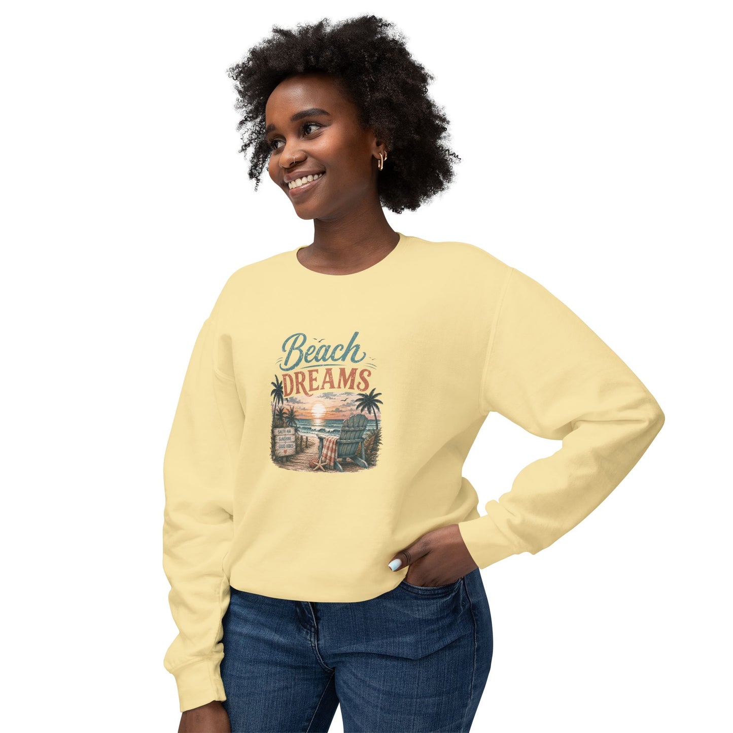 Beach Dreams Crewneck Sweatshirt — Vintage Coastal Sunset Graphic