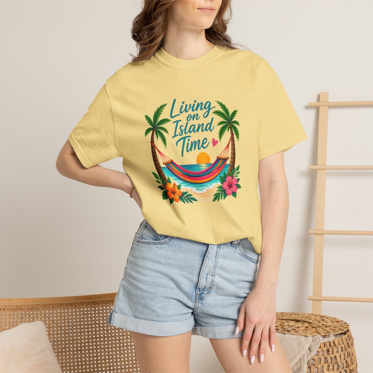 Island Time T-Shirt — "Living on Island Time" Tropical Hammock Tee