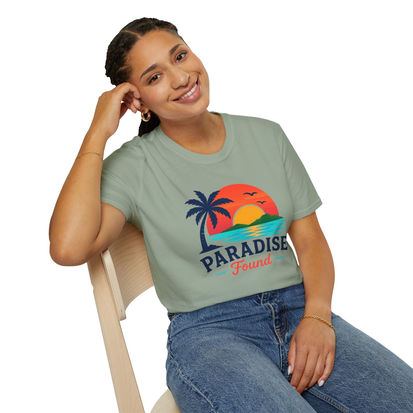 Paradise Found T‑Shirt — Retro Sunset Palm Beach Tee