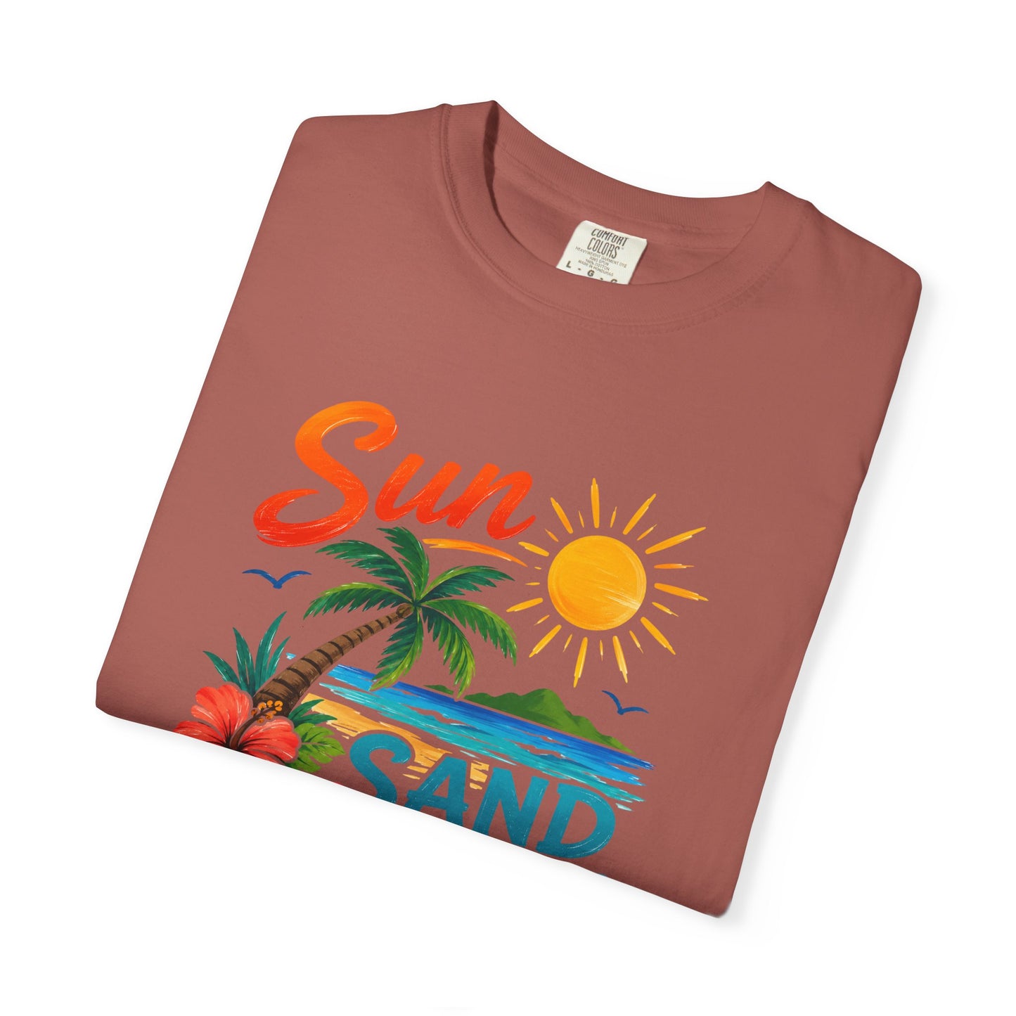Sun, Sand & Sea T-Shirt – Tropical Beach Palm Tree Graphic Tee