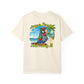 Beige t-shirt with a colorful parrot graphic and text on a white background