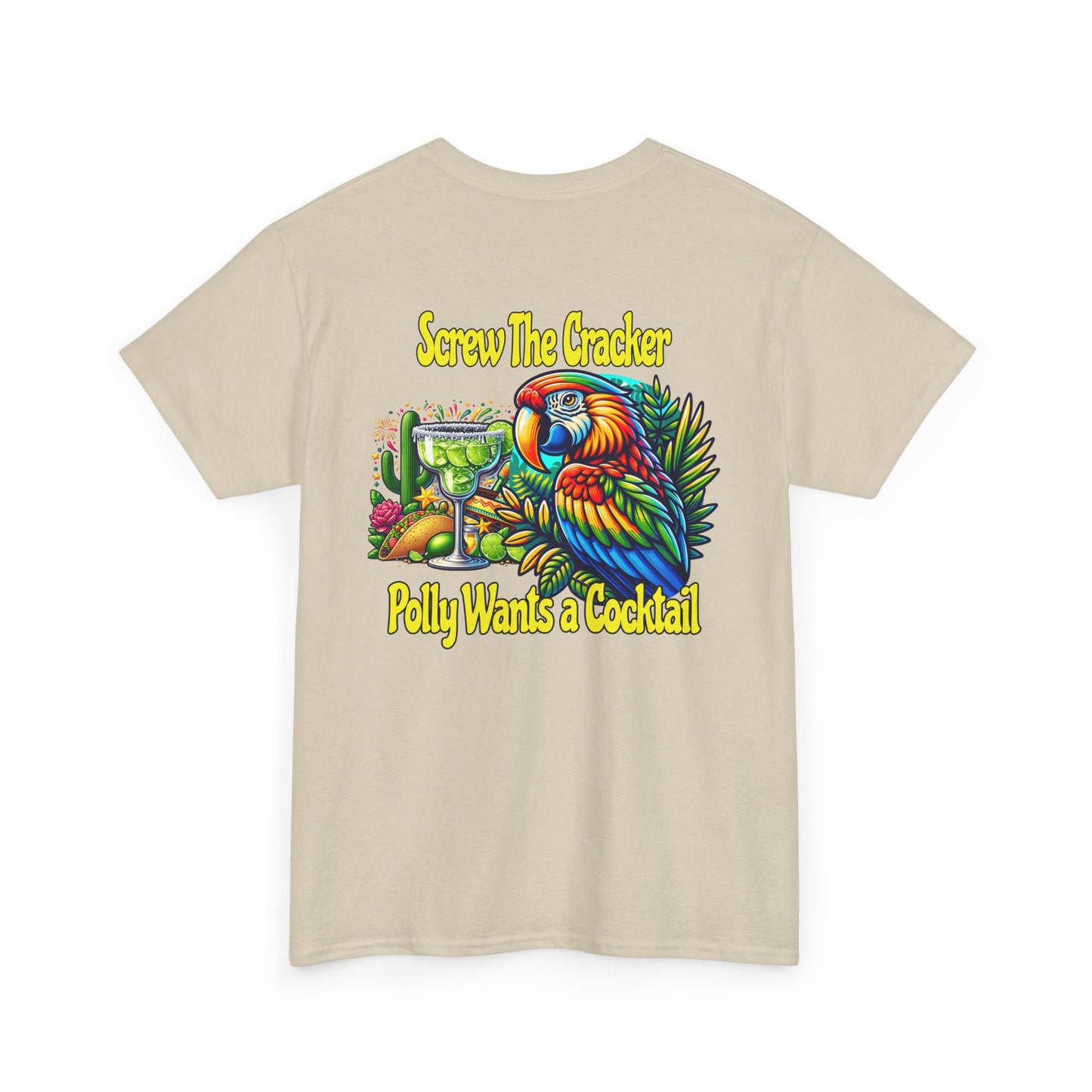 Cocktail Parrot Tee - Fun Retro Style, Unisex  Heavy Cotton T-Shirt,