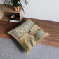 Square beach-themed floor pillow set, teal “Beach” lettering on beige with sandals graphic