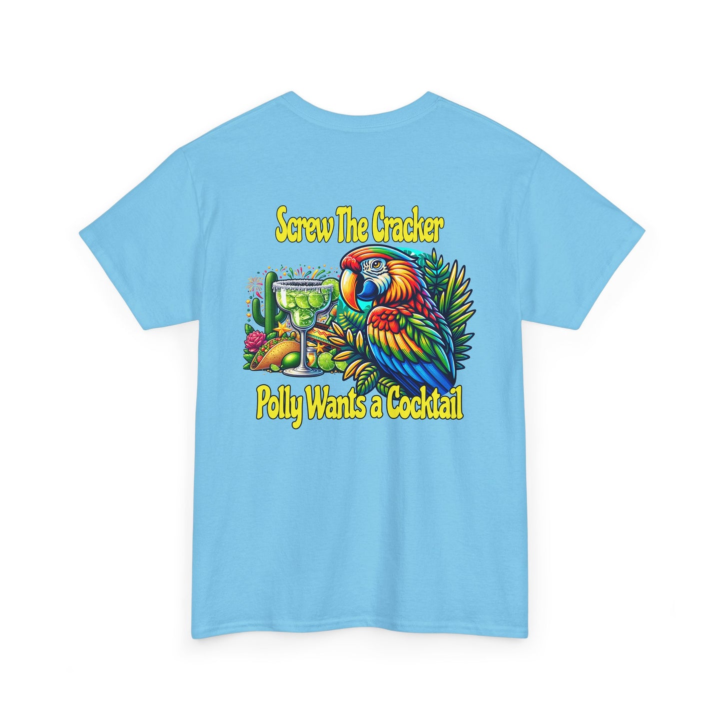 Cocktail Parrot Tee - Fun Retro Style, Unisex  Heavy Cotton T-Shirt,